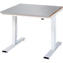 Rau werktafel Adlatus, elektrisch in hoogte verstelbaar, 25 mm MDF-plaat met roestvrijstalen coating, tot 300 kg, B 1000 x D 1000 x H 720-1120 mm, zilver/lichtgrijs