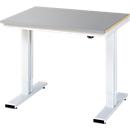 Rau werktafel Adlatus, elektrisch in hoogte verstelbaar, 25 mm MDF-plaat met roestvrijstalen coating, tot 300 kg, B 1000 x D 800 x H 720-1120 mm, zilver/lichtgrijs