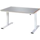 Rau werktafel Adlatus, elektrisch in hoogte verstelbaar, 25 mm MDF-plaat met roestvrijstalen coating, tot 300 kg, B 1500 x D 1000 x H 720-1120 mm, zilver/lichtgrijs