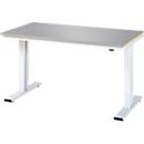 Rau werktafel Adlatus, elektrisch in hoogte verstelbaar, 25 mm MDF-plaat met roestvrijstalen coating, tot 300 kg, B 1500 x D 800 x H 720-1120 mm, zilver/lichtgrijs