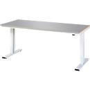 Rau werktafel Adlatus, elektrisch in hoogte verstelbaar, 25 mm MDF-plaat met roestvrijstalen coating, tot 300 kg, B 2000 x D 800 x H 720-1120 mm, zilver/lichtgrijs