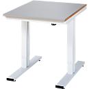 Rau werktafel Adlatus, elektrisch in hoogte verstelbaar, 25 mm MDF-plaat met roestvrijstalen coating, tot 300 kg, B 750 x D 1000 x H 720-1120 mm, zilver/lichtgrijs