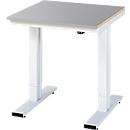 Rau werktafel Adlatus, elektrisch in hoogte verstelbaar, 25 mm MDF-plaat met roestvrijstalen coating, tot 300 kg, B 750 x D 800 x H 720-1120 mm, zilver/lichtgrijs