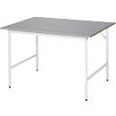 Rau werktafel Jerry, handmatig in hoogte verstelbaar, 25 mm MDF blad met roestvrij stalen bekleding, tot 300 kg, B 1250 x D 1000 x H 800-850 mm, zilver/lichtgrijs