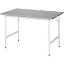 Rau werktafel Jerry, handmatig in hoogte verstelbaar, 25 mm MDF blad met roestvrij stalen bekleding, tot 300 kg, B 1250 x D 800 x H 800-850 mm, zilver/lichtgrijs