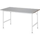 Rau werktafel Jerry, handmatig in hoogte verstelbaar, 25 mm MDF blad met roestvrij stalen bekleding, tot 300 kg, B 1500 x D 800 x H 800-850 mm, zilver/lichtgrijs