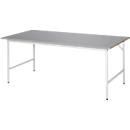 Rau werktafel Jerry, handmatig in hoogte verstelbaar, 25 mm MDF blad met roestvrij stalen bekleding, tot 300 kg, B 2000 x D 1000 x H 800-850 mm, zilver/lichtgrijs