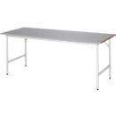 Rau werktafel Jerry, handmatig in hoogte verstelbaar, 25 mm MDF blad met roestvrij stalen bekleding, tot 300 kg, B 2000 x D 800 x H 800-850 mm, zilver/lichtgrijs