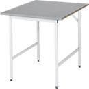 Rau werktafel Jerry, handmatig in hoogte verstelbaar, 25 mm MDF blad met roestvrij stalen bekleding, tot 300 kg, B 750 x D 1000 x H 800-850 mm, zilver/lichtgrijs