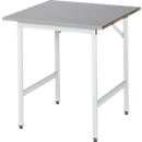 Rau werktafel Jerry, handmatig in hoogte verstelbaar, 25 mm MDF blad met roestvrij stalen bekleding, tot 300 kg, B 750 x D 800 x H 800-850 mm, zilver/lichtgrijs