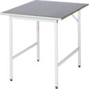 Rau werktafel Jerry, handmatig in hoogte verstelbaar, 25 mm MDF-plaat met plaatstalen bekleding, tot 300 kg, B 1000 x D 1000 x H 800-850 mm, zilver/lichtgrijs