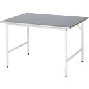Rau werktafel Jerry, handmatig in hoogte verstelbaar, 25 mm MDF-plaat met plaatstalen bekleding, tot 300 kg, B 1250 x D 1000 x H 800-850 mm, zilver/lichtgrijs