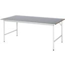 Rau werktafel Jerry, handmatig in hoogte verstelbaar, 25 mm MDF-plaat met plaatstalen bekleding, tot 300 kg, B 2000 x D 1000 x H 800-850 mm, zilver/lichtgrijs