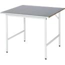Rau werktafel Jerry, handmatig in hoogte verstelbaar, 25 mm MDF-plaat met plaatstalen bekleding, tot 300 kg, B 750 x D 1000 x H 800-850 mm, zilver/lichtgrijs