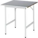 Rau werktafel Jerry, handmatig in hoogte verstelbaar, 25 mm MDF-plaat met plaatstalen bekleding, tot 300 kg, B 750 x D 800 x H 800-850 mm, zilver/lichtgrijs