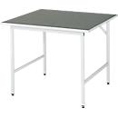 Rau werktafel Jerry, handmatig in hoogte verstelbaar, 25 mm spaanplaat met linoleum bekleding, tot 300 kg, B 1000 x D 1000 x H 800-850 mm, lichtgrijs/lichtgrijs