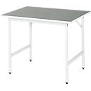 Rau werktafel Jerry, handmatig in hoogte verstelbaar, 25 mm spaanplaat met linoleum bekleding, tot 300 kg, B 1000 x D 800 x H 800-850 mm, lichtgrijs/lichtgrijs