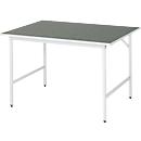 Rau werktafel Jerry, handmatig in hoogte verstelbaar, 25 mm spaanplaat met linoleum bekleding, tot 300 kg, B 1250 x D 1000 x H 800-850 mm, lichtgrijs/lichtgrijs