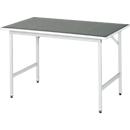 Rau werktafel Jerry, handmatig in hoogte verstelbaar, 25 mm spaanplaat met linoleum bekleding, tot 300 kg, B 1250 x D 800 x H 800-850 mm, lichtgrijs/lichtgrijs