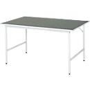Rau werktafel Jerry, handmatig in hoogte verstelbaar, 25 mm spaanplaat met linoleum bekleding, tot 300 kg, B 1500 x D 1000 x H 800-850 mm, lichtgrijs/lichtgrijs