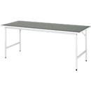 Rau werktafel Jerry, handmatig in hoogte verstelbaar, 25 mm spaanplaat met linoleum bekleding, tot 300 kg, B 2000 x D 800 x H 800-850 mm, lichtgrijs/lichtgrijs