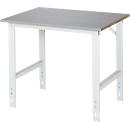 Rau werktafel Tom, handmatig in hoogte verstelbaar, 25 mm MDF blad met roestvrij stalen bekleding, tot 500 kg, B 1000 x D 800 x H 760-1080 mm, zilver/lichtgrijs