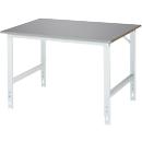 Rau werktafel Tom, handmatig in hoogte verstelbaar, 25 mm MDF blad met roestvrij stalen bekleding, tot 500 kg, B 1250 x D 1000 x H 760-1080 mm, zilver/lichtgrijs
