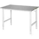 Rau werktafel Tom, handmatig in hoogte verstelbaar, 25 mm MDF blad met roestvrij stalen bekleding, tot 500 kg, B 1250 x D 800 x H 760-1080 mm, zilver/lichtgrijs
