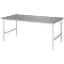 Rau werktafel Tom, handmatig in hoogte verstelbaar, 25 mm MDF blad met roestvrij stalen bekleding, tot 500 kg, B 2000 x D 1000 x H 760-1080 mm, zilver/lichtgrijs