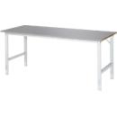 Rau werktafel Tom, handmatig in hoogte verstelbaar, 25 mm MDF blad met roestvrij stalen bekleding, tot 500 kg, B 2000 x D 800 x H 760-1080 mm, zilver/lichtgrijs