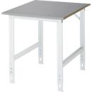 Rau werktafel Tom, handmatig in hoogte verstelbaar, 25 mm MDF blad met roestvrij stalen bekleding, tot 500 kg, B 750 x D 1000 x H 760-1080 mm, zilver/lichtgrijs
