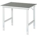 Rau werktafel Tom, handmatig in hoogte verstelbaar, 25 mm spaanplaat met linoleum bekleding, tot 500 kg, B 1000 x D 800 x H 760-1080 mm, lichtgrijs/lichtgrijs