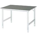 Rau werktafel Tom, handmatig in hoogte verstelbaar, 25 mm spaanplaat met linoleum bekleding, tot 500 kg, B 1250 x D 1000 x H 760-1080 mm, lichtgrijs/lichtgrijs