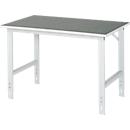 Rau werktafel Tom, handmatig in hoogte verstelbaar, 25 mm spaanplaat met linoleum bekleding, tot 500 kg, B 1250 x D 800 x H 760-1080 mm, lichtgrijs/lichtgrijs