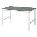 Rau werktafel Tom, handmatig in hoogte verstelbaar, 25 mm spaanplaat met linoleum bekleding, tot 500 kg, B 1500 x D 1000 x H 760-1080 mm, lichtgrijs/lichtgrijs