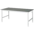 Rau werktafel Tom, handmatig in hoogte verstelbaar, 25 mm spaanplaat met linoleum bekleding, tot 500 kg, B 2000 x D 1000 x H 760-1080 mm, lichtgrijs/lichtgrijs