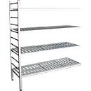 Rayonnage à emboîter aluminium, module d'extension, avec 4 étagères grillagées en plastique, H 1950 x l. 1500 x P 400 mm