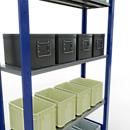 Rayonnage à emboîter MULTIplus150 - utilisable des 2 côtés - module de base - l. 1000 x P 300 x H 2000 mm - 5 étagères - capacité de charge par étagère 150 kg - renforcé par des traverses de longueur - acier - bleu gentiane RAL 5010