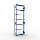 Rayonnage à emboîter MULTIplus150 - utilisable des 2 côtés - module de base - l. 1000 x P 300 x H 3000 mm - 7 étagères - capacité de charge par étagère 150 kg - renforcé par des traverses de longueur - acier - bleu gentiane RAL 5010
