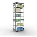 Rayonnage à emboîter MULTIplus150 - utilisable des 2 côtés - module de base - l. 1000 x P 600 x H 3000 mm - 7 étagères - capacité de charge par étagère 150 kg - renforcé par des traverses de longueur - acier - galvanisé