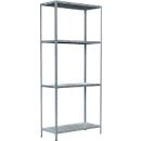 Rayonnage emboîtable modulaire, rayonnage de base, 4 tablettes réglables, L 800 x P 350 x H 1800 mm, acier galvanisé, argenté