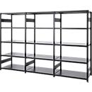 Rayonnage emboîtable ORDO Business - acier - 1 élément de base + 2 éléments d'extension – modulaire – charge admissible 1200 kg - l. 2330 x P 435 x H 2000 mm - avec 15 tablettes – noir profond RAL 9005