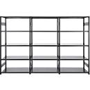 Rayonnage emboîtable ORDO Business - acier - 1 élément de base + 2 éléments d'extension – modulaire – charge admissible 1200 kg - l. 3080 x P 635 x H 2000 mm - avec 15 tablettes – noir profond RAL 9005