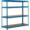 Rayonnage longue portée - ensemble complet - l. 1500 x P 600 x H 1600 mm - 4 étagères - capacité de charge par étagère 350 kg - laqué époxy - bleu ciel RAL 5015