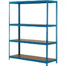 Rayonnage longue portée - ensemble complet - l. 1500 x P 600 x H 2000 mm - 4 étagères - capacité de charge par étagère 350 kg - laqué époxy - bleu ciel RAL 5015