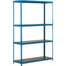 Rayonnage longue portée - ensemble complet - l. 1500 x P 600 x H 2400 mm - 4 étagères - capacité de charge par étagère 350 kg - laqué époxy - bleu ciel RAL 5015