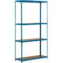 Rayonnage longue portée - ensemble complet - l. 1500 x P 600 x H 2800 mm - 4 étagères - capacité de charge par étagère 350 kg - laqué époxy - bleu ciel RAL 5015