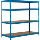 Rayonnage longue portée - ensemble complet - l. 1500 x P 800 x H 1600 mm - 4 étagères - capacité de charge par étagère 350 kg - laqué époxy - bleu ciel RAL 5015