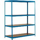 Rayonnage longue portée - ensemble complet - l. 1500 x P 800 x H 2000 mm - 4 étagères - capacité de charge par étagère 350 kg - laqué époxy - bleu ciel RAL 5015
