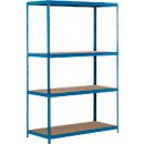 Rayonnage longue portée - ensemble complet - l. 1500 x P 800 x H 2400 mm - 4 étagères - capacité de charge par étagère 350 kg - laqué époxy - bleu ciel RAL 5015